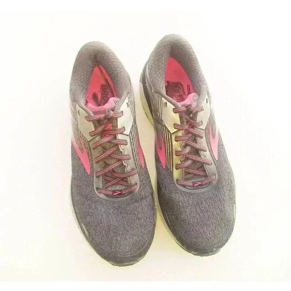 Brooks Shoes - Brooks Womens Adrenaline GTS 18 Running Shoes Gray Pink Low Top Lace Up 10